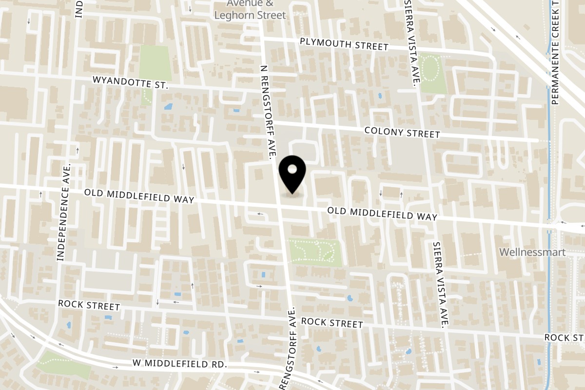 Map showing the location of Papas and Eggs Mountain View on 2070 Old Middlefield Way in Mountain View